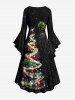 Robe asymétrique grande taille à imprimé feux d'artifice et sapin de Noël pailleté, froncée, taille haute et basse - Noir S