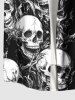 Chemise grande taille à boutons et poches pour homme, motif tête de mort d'Halloween - Noir S
