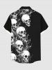 Chemise grande taille à boutons et poches pour homme, motif tête de mort d'Halloween - Noir M