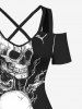 Plus Size Halloween Skulls Print Cold Shoulder Crisscross Maxi Dress -  