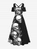 Plus Size Halloween Skulls Print Cold Shoulder Crisscross Maxi Dress -  