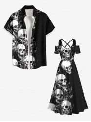 Halloween Skulls Print Plus Size Matching Outfit For Couples -  