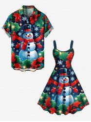 Christmas Fruit Leaf Snowman Snowflake Print Plus Size Matching Outfit For Couples -  