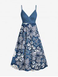 Plus Size Flowers Print Surplice Hawaii Cami Dress -  