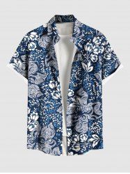 Plus Size Flowers Print Buttons Pocket Hawaii Shirt For Men -  