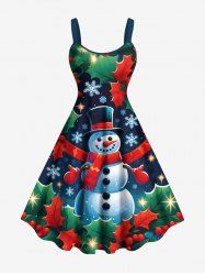 Robe débardeur grande taille à imprimé flocon de neige, bonhomme de neige et feuilles de fruits de Noël - Vert XXS