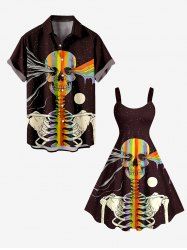 Colorful Skeleton Galaxy Print Plus Size Matching Outfit For Couples -  