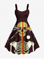 Plus Size Colorful Skeleton Galaxy Print Halloween A Line Dress -  