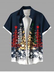 Chemise à carreaux léopard grande taille, imprimé sapin de Noël et flocons de neige, avec poches boutonnées pour homme - Bleu Marine 2XL