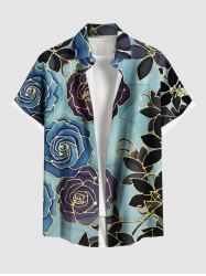 Chemise hawaïenne à poches boutons, imprimé ombré rose et feuilles, grande taille, pour hommes - Vert S