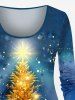 Glitter Sparkling Christmas Tree Tie Dye Ombre Galaxy Print Long Sleeves T-shirt and Leggings Plus Size Matching Set -  