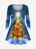Glitter Sparkling Christmas Tree Tie Dye Ombre Galaxy Print Long Sleeves T-shirt and Leggings Plus Size Matching Set -  