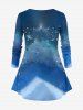 Glitter Sparkling Christmas Tree Tie Dye Ombre Galaxy Print Long Sleeves T-shirt and Leggings Plus Size Matching Set -  