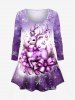 Christmas Elk Snowflake Bell Bowknot Floral Print Ombre Long Sleeves T-shirt and Leggings Plus Size Matching Set -  