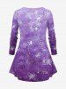 Christmas Elk Snowflake Bell Bowknot Floral Print Ombre Long Sleeves T-shirt and Leggings Plus Size Matching Set -  