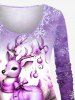 Christmas Elk Snowflake Bell Bowknot Floral Print Ombre Long Sleeves T-shirt and Leggings Plus Size Matching Set -  