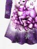 Christmas Elk Snowflake Bell Bowknot Floral Print Ombre Long Sleeves T-shirt and Leggings Plus Size Matching Set -  