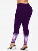 Christmas Elk Snowflake Bell Bowknot Floral Print Ombre Long Sleeves T-shirt and Leggings Plus Size Matching Set -  