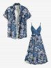 Tenue de plage hawaïenne assortie grande taille à imprimé floral pour couples - Bleu Marine 