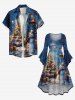 Plus Size Christmas Tree Snowman Snowflake Light Bell Print Ruched Flare Sleeves High Low Dress -  