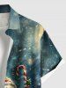 Chemise grande taille pour homme avec sapin de Noël, bonhomme de neige et étoiles, boîte cadeau, imprimé étoiles, boutons et poche. - Vert 2XL