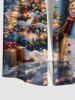 Plus Size Christmas Tree Snowman Snowflake Light Bell Print Buttons Pocket Shirt For Men -  