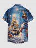 Plus Size Christmas Tree Snowman Snowflake Light Bell Print Buttons Pocket Shirt For Men -  