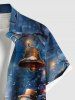 Plus Size Christmas Tree Snowman Snowflake Light Bell Print Buttons Pocket Shirt For Men - Bleu Ciel 4XL