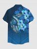 Plus Size Hibiscus Flowers Tropical Leaf Print Buttons Pocket Hawaii Shirt For Men -  