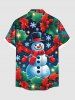Chemise de Noël grande taille à boutons et poches pour homme, motif bonhomme de neige, flocon de neige et feuilles de fruits - Vert 2XL