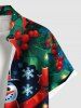 Chemise de Noël grande taille à boutons et poches pour homme, motif bonhomme de neige, flocon de neige et feuilles de fruits - Vert 2XL