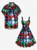 Robe débardeur grande taille à imprimé flocon de neige, bonhomme de neige et feuilles de fruits de Noël - Vert XS