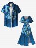 Robe mi-longue hawaïenne fendue à imprimé feuilles tropicales et fleurs d'hibiscus grande taille - Bleu Ciel 2X