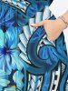 Robe mi-longue hawaïenne fendue à imprimé feuilles tropicales et fleurs d'hibiscus grande taille - Bleu Ciel 2X