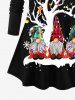 T-shirt à manches longues grande taille avec imprimé sapin de Noël, bonnet en pain d'épices, nains et flocons de neige - Noir S