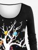 Plus Size Christmas Tree Ball Gingerbread Hat Dwarfs Snowflake Print Long Sleeves T-shirt -  