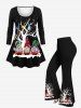 Plus Size Christmas Tree Ball Gingerbread Hat Dwarfs Snowflake Print Long Sleeves T-shirt -  