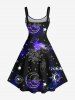 Robe débardeur grande taille imprimée soleil, lune, planètes et galaxie - Bleu Ciel L