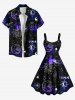Robe débardeur grande taille imprimée soleil, lune, planètes et galaxie - Bleu Ciel L