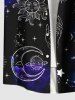 Chemise à poches boutonnées grande taille pour homme, imprimée soleil, lune, planètes et galaxie - Noir XL