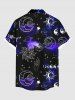 Chemise à poches boutonnées grande taille pour homme, imprimée soleil, lune, planètes et galaxie - Noir XL