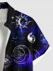 Chemise à poches boutonnées grande taille pour homme, imprimée soleil, lune, planètes et galaxie - Noir 5XL