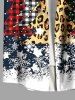 Plus Size  Leopard Plaid Christmas Tree Snowflake Print Button Pocket Shirt For Men -  