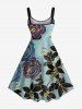 Robe débardeur grande taille à imprimé ombré rose et feuilles hawaïennes, coupe trapèze - Bleu Ciel S
