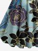 Robe débardeur grande taille à imprimé ombré rose et feuilles hawaïennes, coupe trapèze - Bleu Ciel S