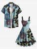 Plus Size Rose Flower Leaf Ombre Print Hawaii A Line Tank Dress -  