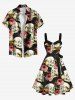 Plus Size Rose Flower Skull Butterfly Print Button A Line Dress with Removable Belt -  