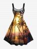 Robe débardeur grande taille à imprimé coucher de soleil ombré cocotiers et coupe trapèze hawaïenne - Jaune XXS