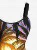 Robe débardeur grande taille à imprimé coucher de soleil ombré cocotiers et coupe trapèze hawaïenne - Jaune XXS