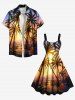 Robe débardeur grande taille à imprimé coucher de soleil ombré cocotiers et coupe trapèze hawaïenne - Jaune M